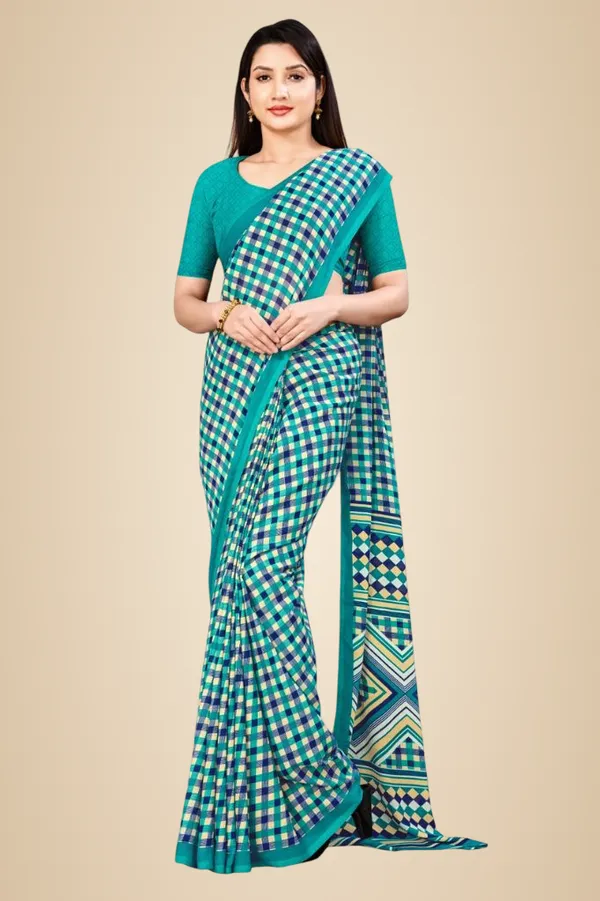 Unstitched_Teal_Blue_Checkered_Soft_Crepe_Unstiched_Saree_(Saree-5_M,_Blouse-_0.8_M)