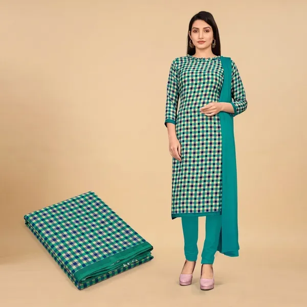 Unstitched_Teal_Green_Crepe__Ethnic_Wear_Combo_Saree_And_Kurta_Set