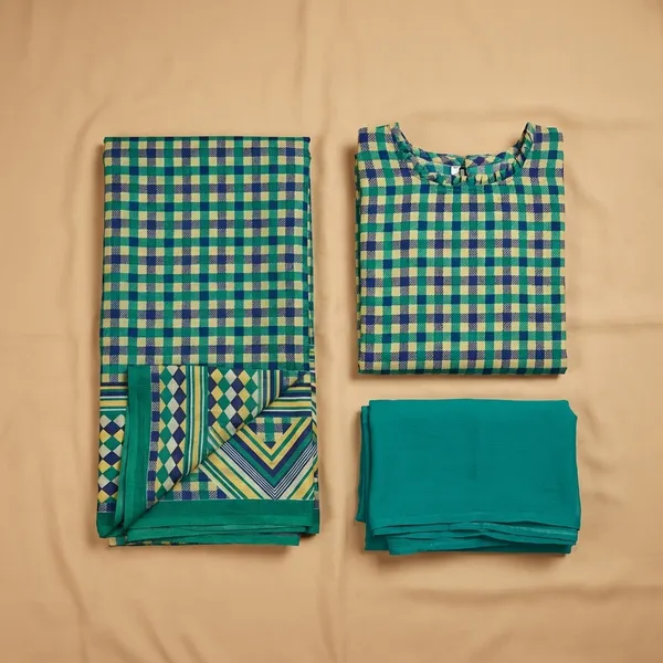 Unstitched_Teal_Green_Crepe__Ethnic_Wear_Combo_Saree_And_Kurta_Set
