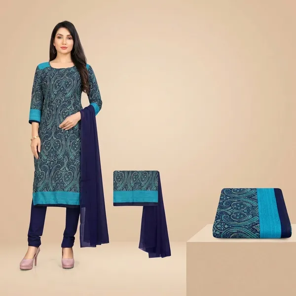 Unstitched_Blue_Ethnic_Wear_Combo_-_Crepe__Printed_Saree_And_Salwar_Suit_Set