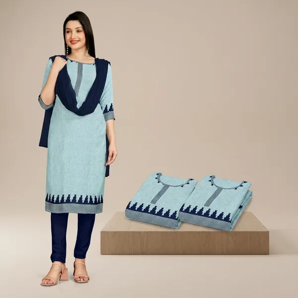 Blue_And_Navy_Blue_Soft_Crepe_Unstiched_Suit_With_Dupatta