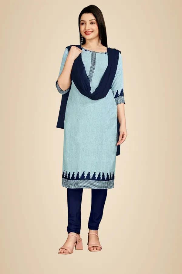 Blue_And_Navy_Blue_Soft_Crepe_Unstiched_Suit_With_Dupatta