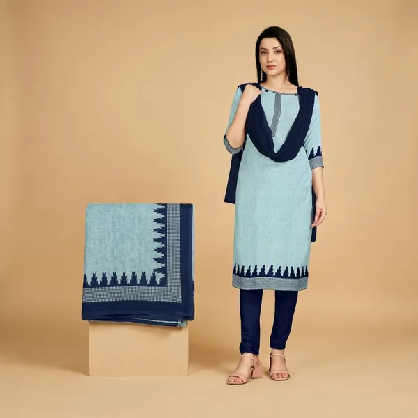 Unstitched_Blue_Navy_Blue_Crepe__Ethnic_Set_And_Salwar_Suit_Combo