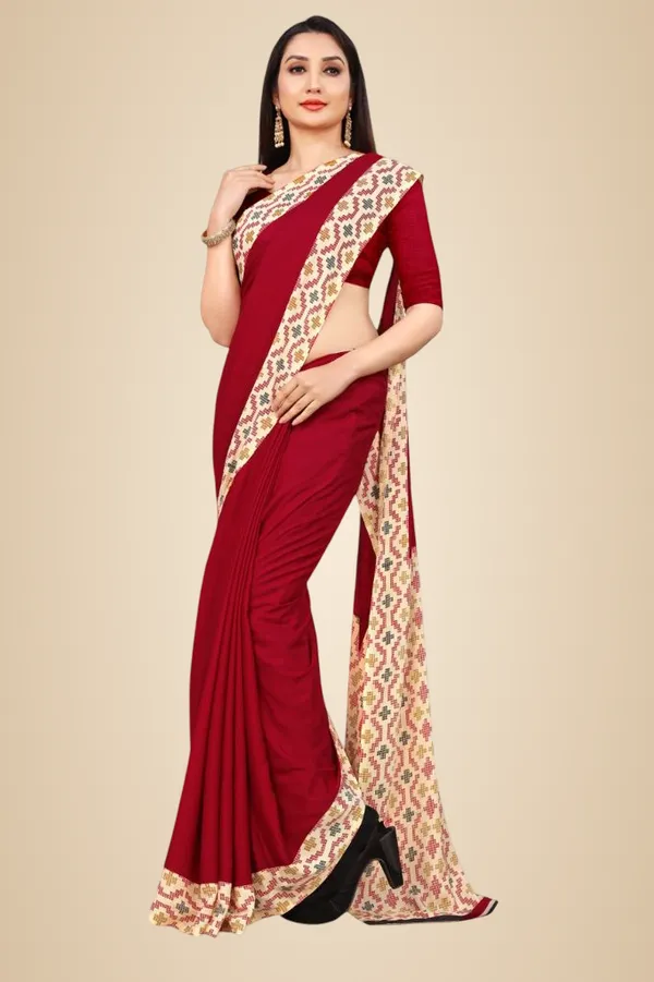 Unstitched_Maroon_Soft_Crepe_Unstiched_Saree_With_Printed_Border_(Saree-5_M,_Blouse-_0.8_M)