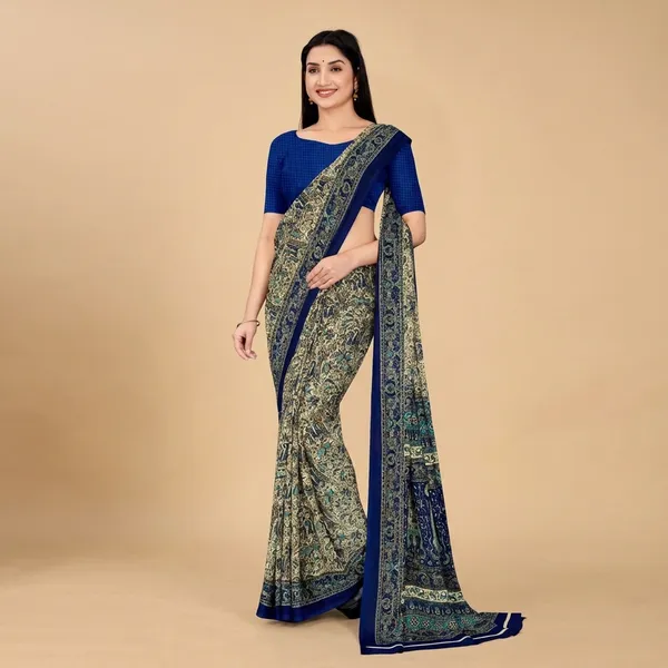 Unstitched_Beige_And_Navy_Blue_Printed_Soft_Crepe_Unstiched_Saree_With_Blue_Blouse_(Saree-5_M,_Blouse-_0.8_M)