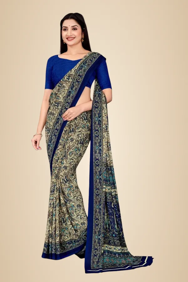 Unstitched_Beige_And_Navy_Blue_Printed_Soft_Crepe_Unstiched_Saree_With_Blue_Blouse_(Saree-5_M,_Blouse-_0.8_M)