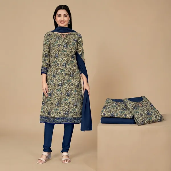 Beige_And_Navy_Blue_Soft_Crepe_Unstiched_Kurta_Set_With_Dupatta