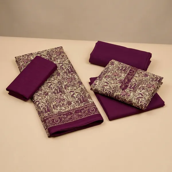 Unstitched_Wine_Designer_Crepe__Saree_And_Salwar_Suit_Combo_Set