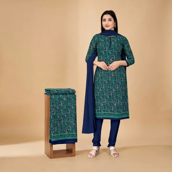 Unstitched_Blue_Crepe__Saree_And_Salwar_Suit_Combo_For_Office_And_Formal_Wear