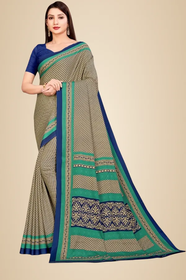 Unstitched_Beige_And_Navy_Blue_Printed_Soft_Crepe_Unstiched_Saree_With_Border_(Saree-5_M,_Blouse-_0.8_M)