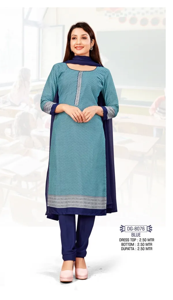Unstitched_Blue_Printed_Crepe__Saree_And_Dress_Material_Combo_Set