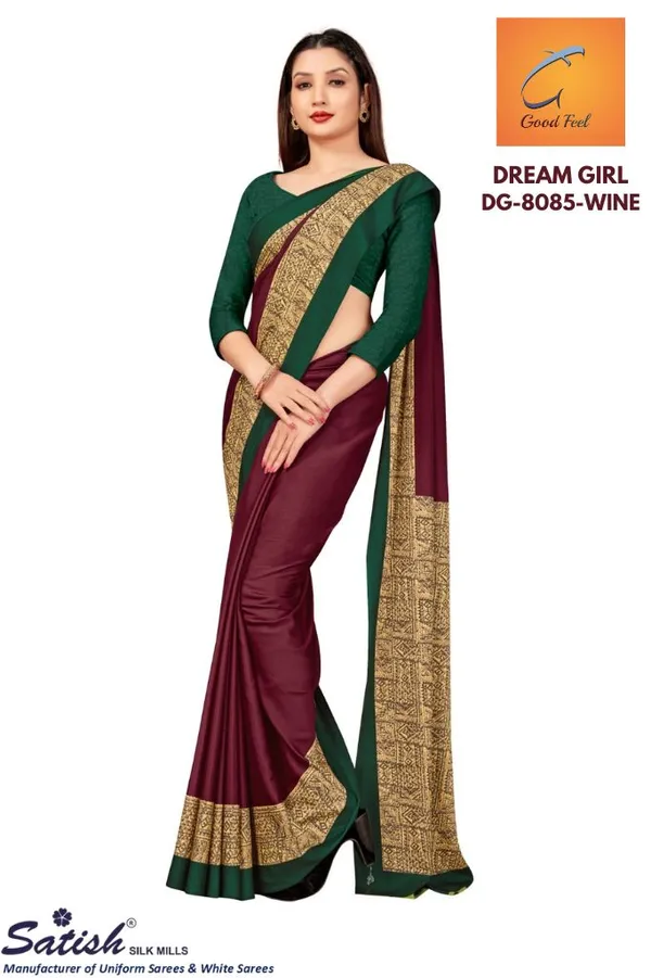 Unstitched_Wine_And_Gold_Crepe_Unstiched_Saree_With_Green_Border_And_Gold_Lace_(Saree-5_M,_Blouse-_0.8_M)