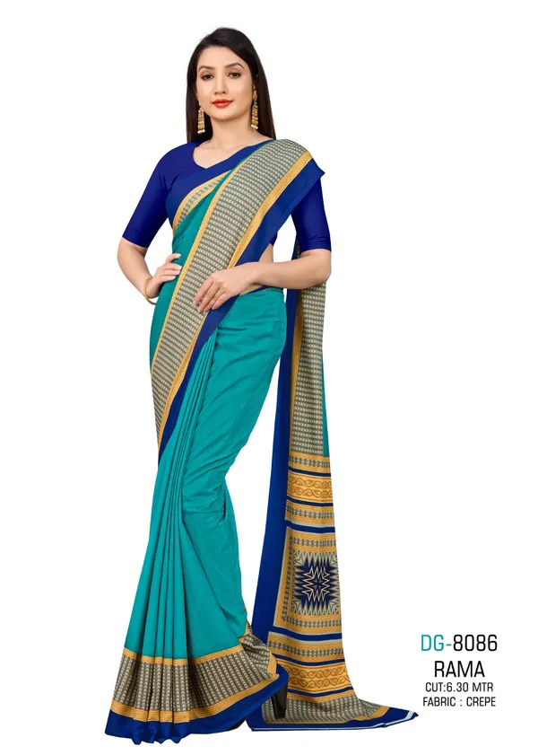Turquoise_Blue_Ethnic_Crepe_Unstiched_Printed_Saree_With_Border