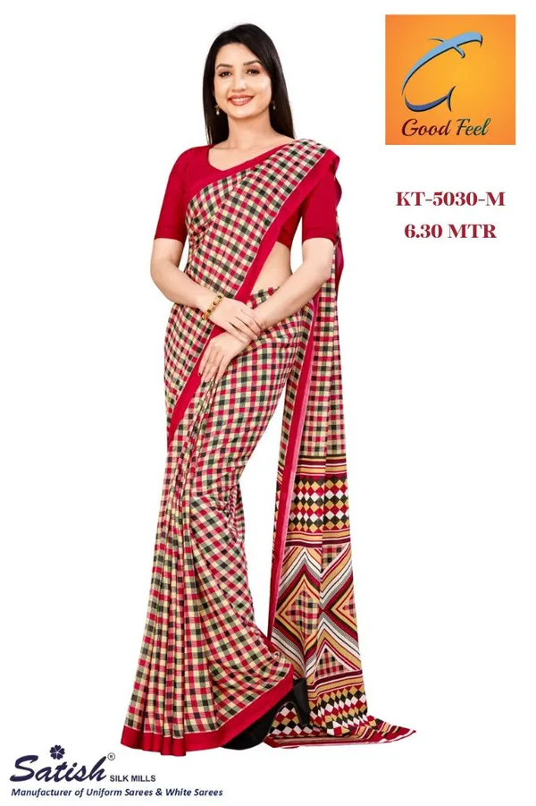 Unstitched_Red_And_Black_Checkered_Print_Soft_Crepe_Unstiched_Saree_With_Border_(Saree-5_M,_Blouse-_0.8_M)