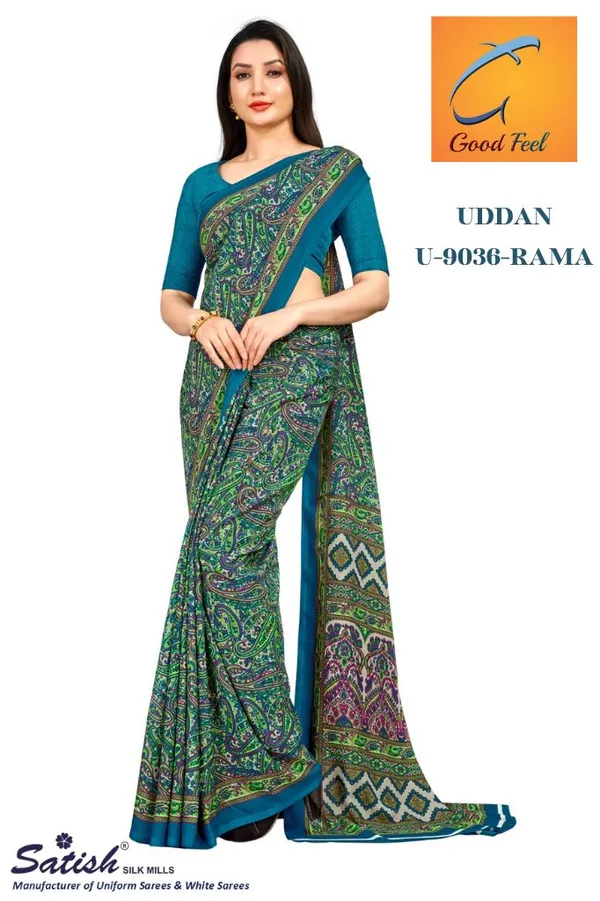 Unstitched_Dark_Green_Printed_Chiffon_Crepe_Unstiched_Saree_With_Blouse_(Saree-5_M,_Blouse-_0.8_M)