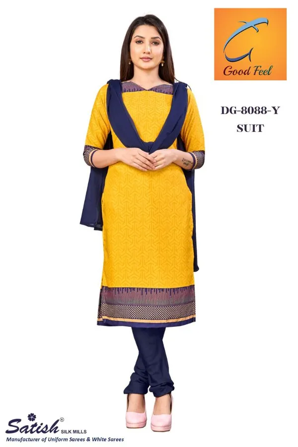 Yellow_And_Blue_Embroidered_Crepe_Unstiched_Churidar_Suit_Set