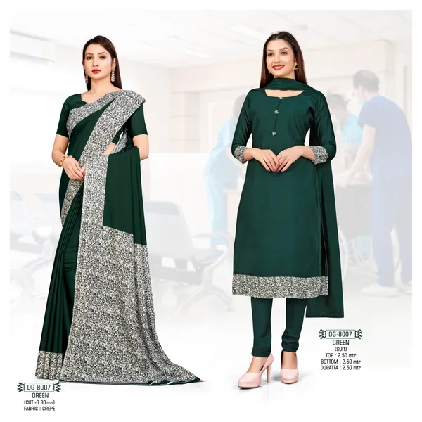 Unstitched_Green_Sequin_Border_Crepe__Saree_With_Matching_Churidar_Set_Combo