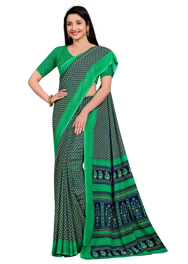 Green_Chiffon_Crepe_Unstiched_Printed_Saree_With_Border