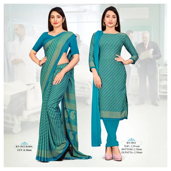 Teal_Blue_Crepe_Unstiched_Matching_Saree_And_Salwar_Suit_Set