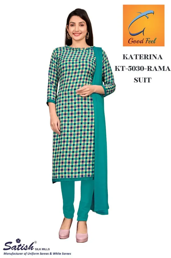 Teal_Blue_Soft_Crepe_Unstiched_Suit_-_Checkered_Kurta_Set_With_Dupatta
