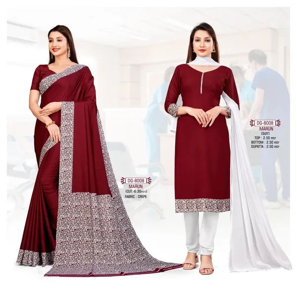Unstitched_Maroon_Ethnic_Crepe_Unstiched_Saree_With_Floral_Border_And_Matching_Dupatta_Suit_Set_(Saree-5_M,_Blouse-_0.8_M)