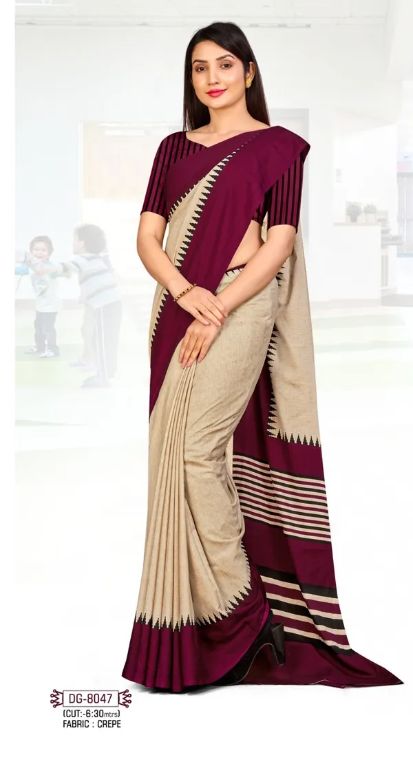 Unstitched_Wine_And_Beige_Crepe__Saree_And_Kurta_Set_Combo