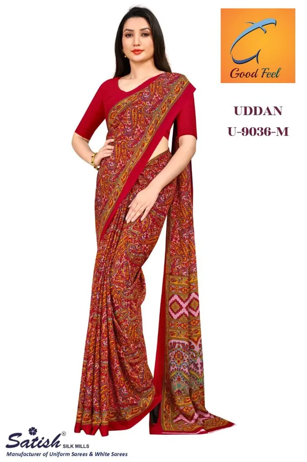 Red_Chiffon_Crepe_Unstiched_Printed_Saree_With_Red_Border