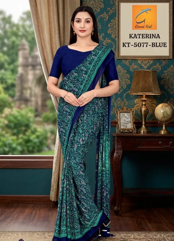 Blue_Soft_Crepe_Unstiched_Printed_Saree_With_Blouse_Piece