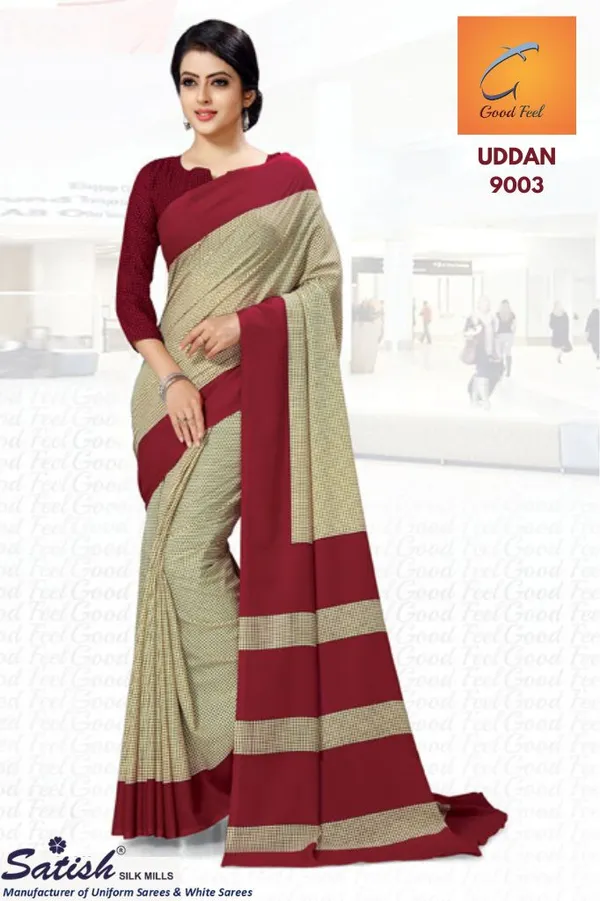 Unstitched_Beige_And_Maroon_Chiffon_Crepe_Unstiched_Saree_With_Checkered_Pattern_(Saree-5_M,_Blouse-_0.8_M)