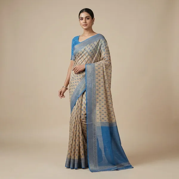 Unstitched_Beige_And_Blue_Traditional_Chiffon_Crepe_Unstiched_Saree_With_Blue_Border_(Saree-5_M,_Blouse-_0.8_M)