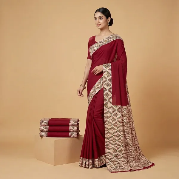Unstitched_Maroon_Chiffon_Crepe_Unstiched_Saree_With_Geometric_Border_(Saree-5_M,_Blouse-_0.8_M)