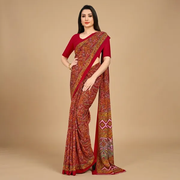 Red_Chiffon_Crepe_Unstiched_Printed_Saree_With_Red_Border