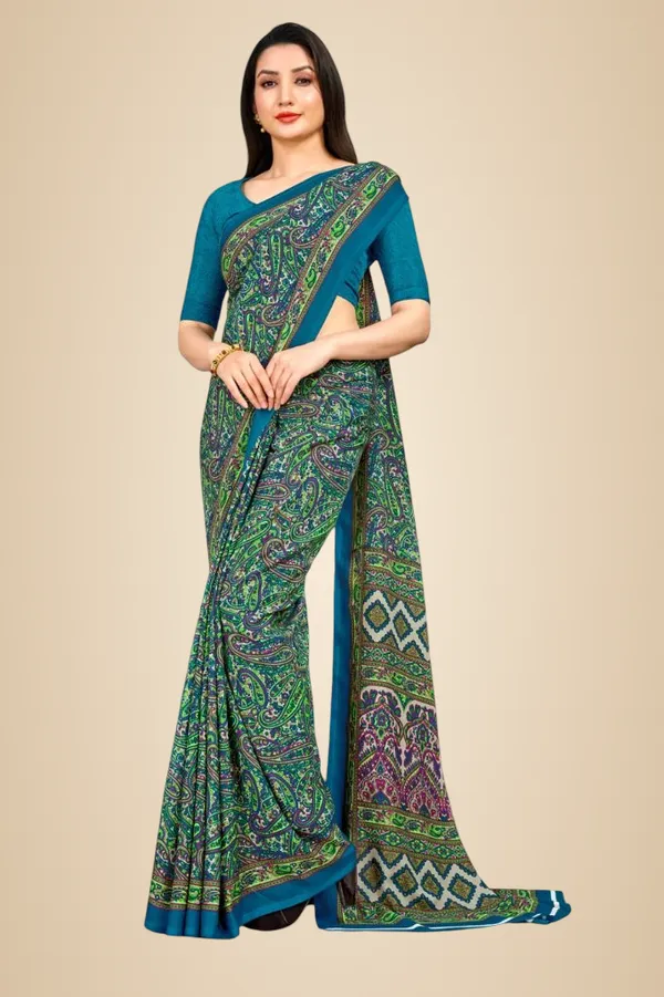 Unstitched_Dark_Green_Printed_Chiffon_Crepe_Unstiched_Saree_With_Blouse_(Saree-5_M,_Blouse-_0.8_M)
