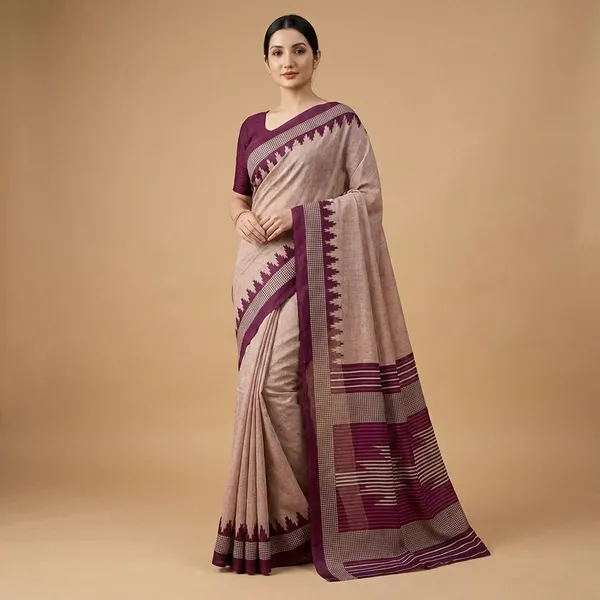 Wine_Saree_Chiffon_Crepe_Unstiched_Printed_Saree_With_Contrast_Border