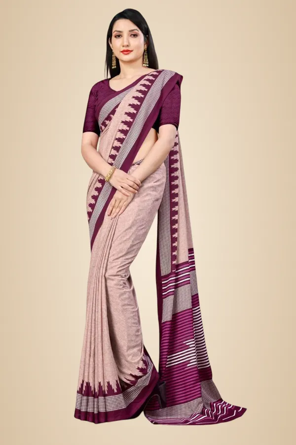Wine_Saree_Chiffon_Crepe_Unstiched_Printed_Saree_With_Contrast_Border