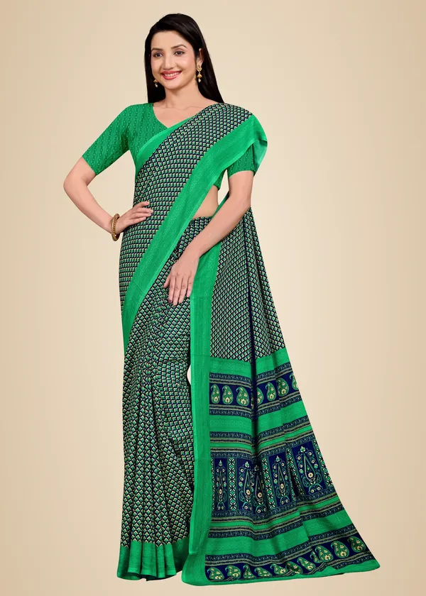 Green_Chiffon_Crepe_Unstiched_Printed_Saree_With_Border