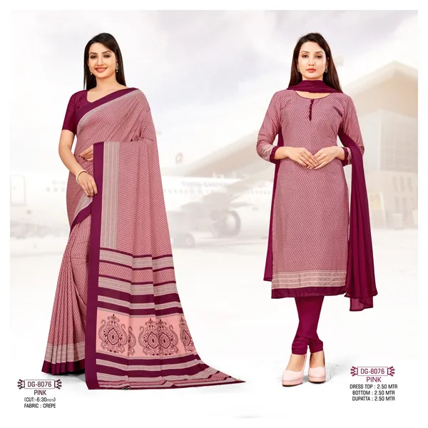 Unstitched_Pink_Ethnic_Crepe__Saree_With_Matching_Churidar_Set_Combo