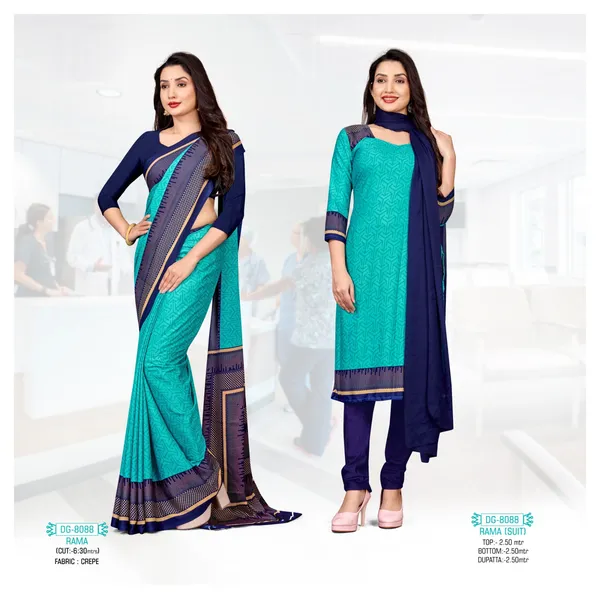 Turquoise_Blue_And_Navy_Blue_Crepe_Unstiched_Raamayana_Ethnic_Set