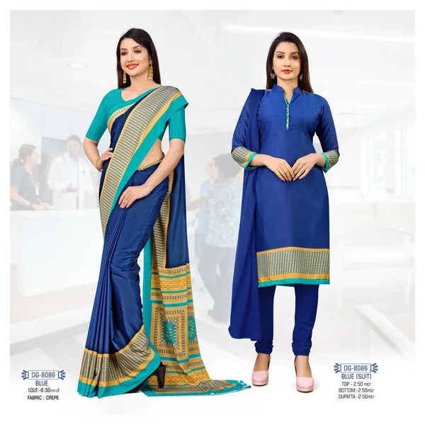 Unstitched_Blue_Ethnic_Crepe__Combo_Saree_With_Matching_Kurta_Set