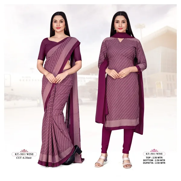 Unstitched_Wine_Crepe__Set_Saree_And_Salwar_Suit_Combo