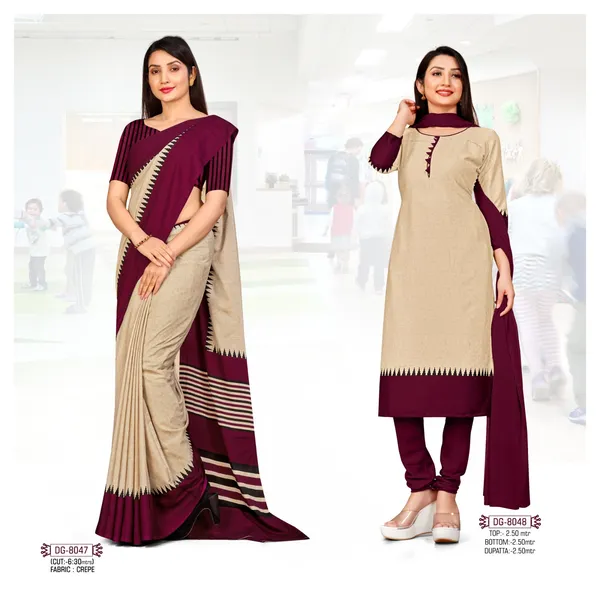 Unstitched_Wine_And_Beige_Crepe__Saree_And_Kurta_Set_Combo