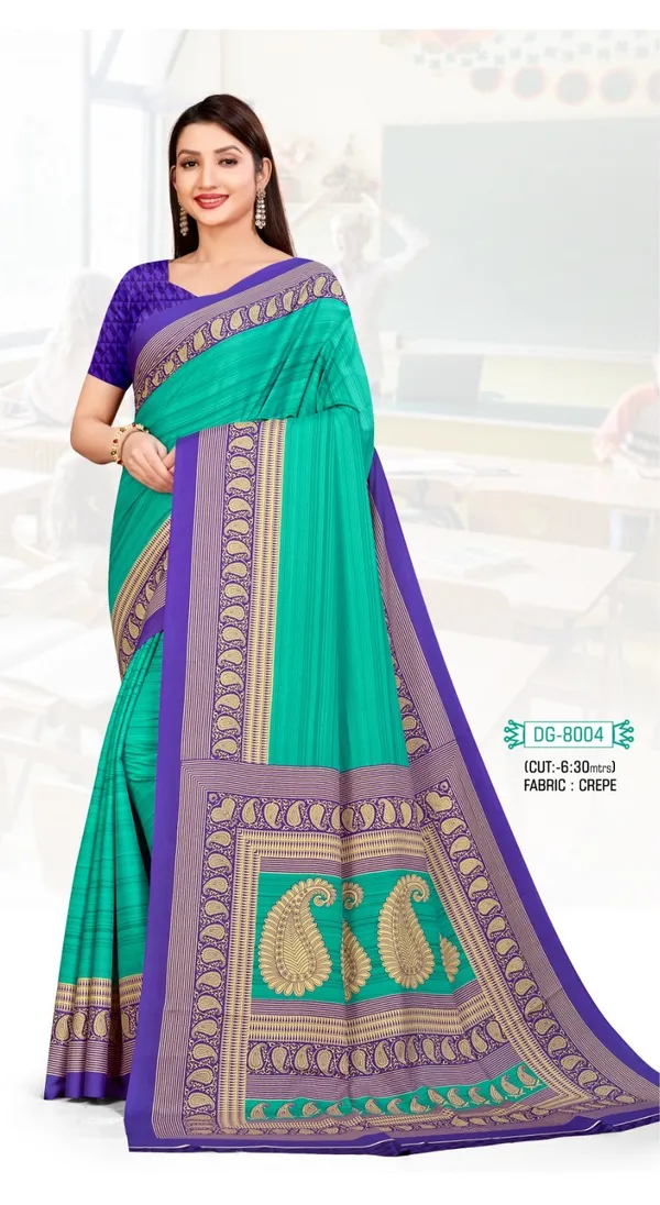Unstitched_Unstitched_Teal_Green_And_Purple_Crepe__Salwar_Suit_And_Saree_Combo_For_Women
