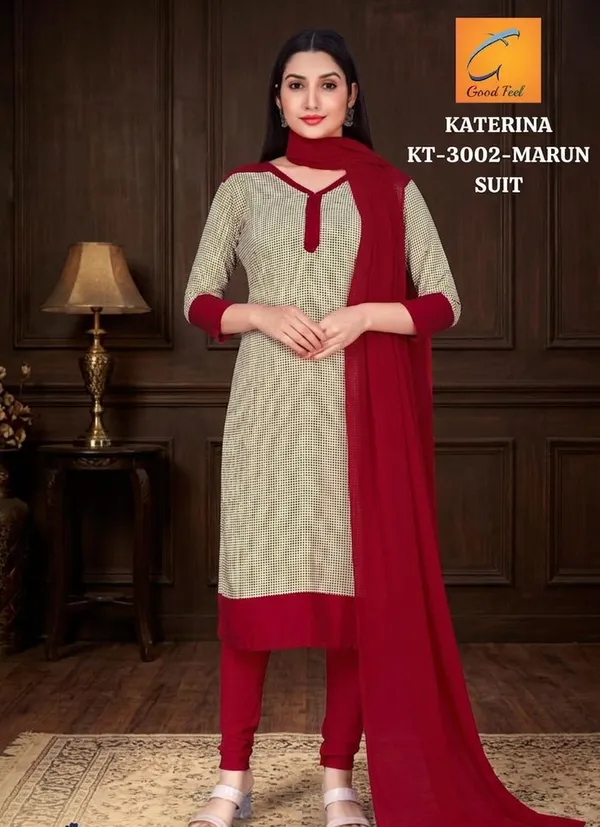 Beige_And_Maroon_Soft_Crepe_Unstiched_Kurti_Suit_Set_With_Churidar_And_Dupatta
