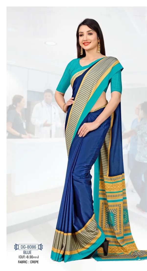 Unstitched_Blue_Ethnic_Crepe__Combo_Saree_With_Matching_Kurta_Set