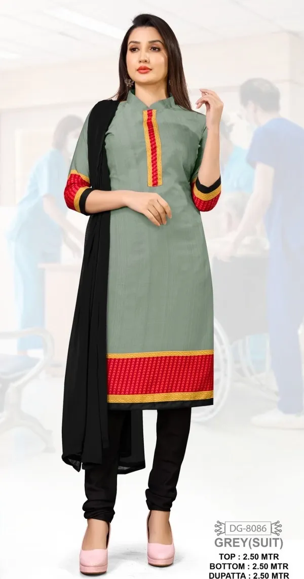 Unstitched_Grey_And_Red_Crepe__Suit_Set_With_Matching_Saree_-_Combo_Pack