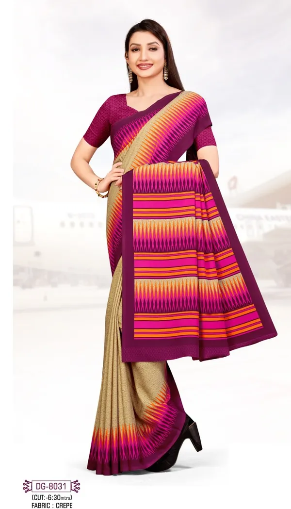 Unstitched_Beige_Pink_Printed_Crepe__Saree_And_Salwar_Suit_Combo
