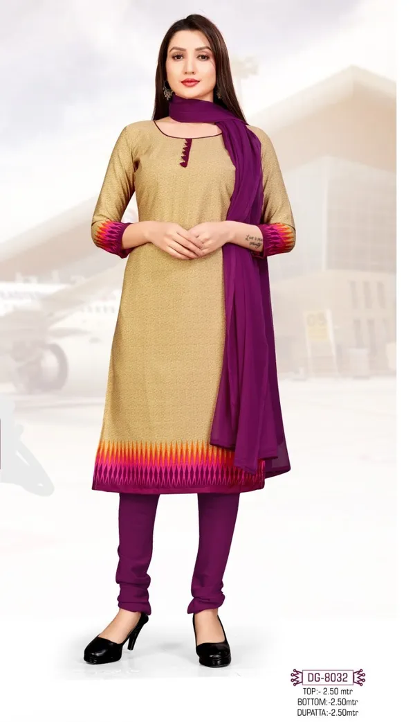 Unstitched_Beige_Pink_Printed_Crepe__Saree_And_Salwar_Suit_Combo