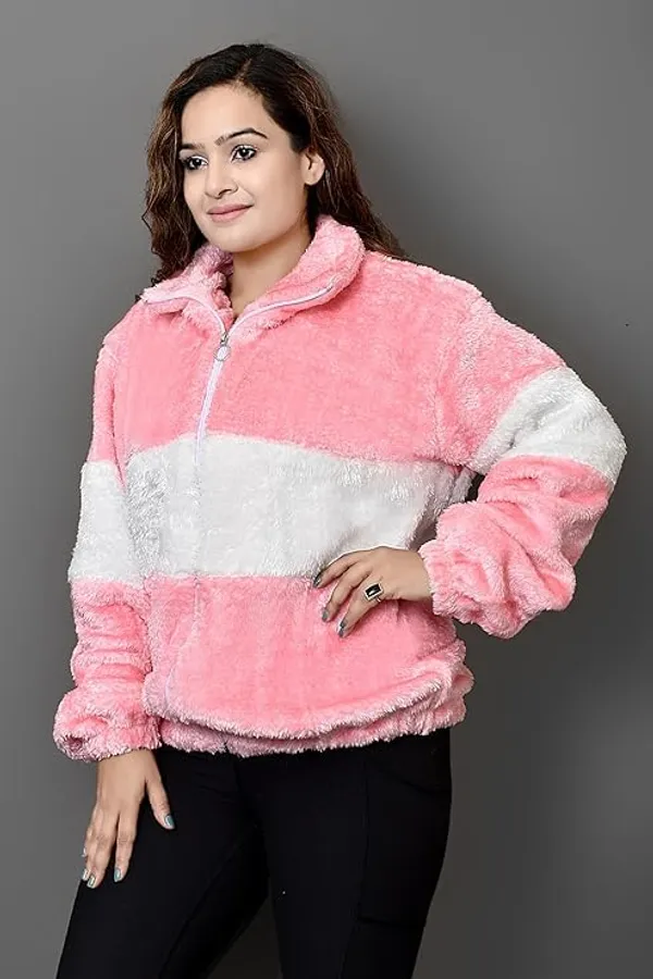 Qadri_Fashion_Women_S_Fleece_Winter_Contrast_Jacket_Wool_Zip_Up_Soft_Fluffy_Cold_Weather_Outerwear