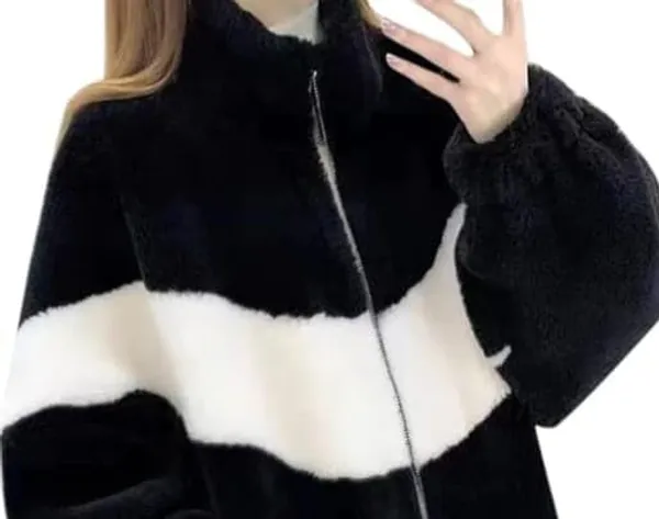 Qadri_Fashion_Women_S_Fleece_Winter_Contrast_Jacket_Wool_Zip_Up_Soft_Fluffy_Cold_Weather_Outerwear_Black