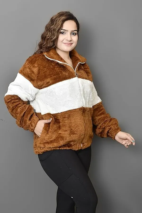 Qadri_Fashion_Women_S_Fleece_Winter_Contrast_Jacket_Wool_Zip_Up_Soft_Fluffy_Cold_Weather_Outerwear_Brown